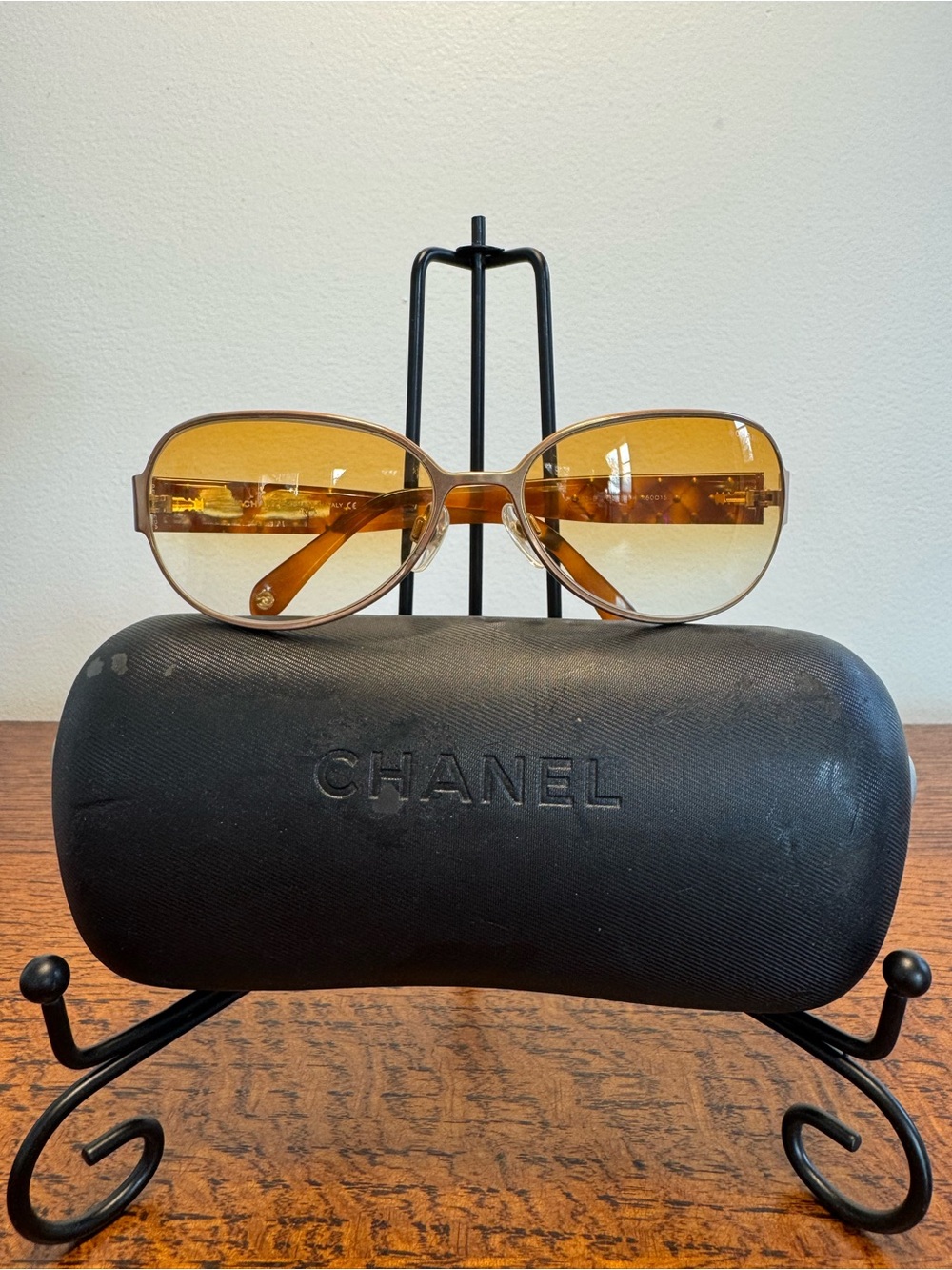 CHANEL Vintage Metal Frame Sunglasses with Orange Tinted Lenses